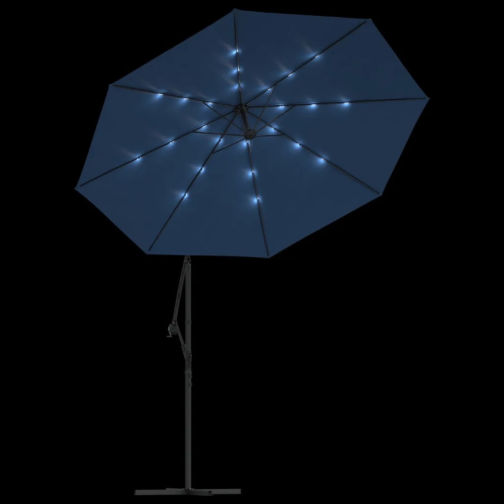 Ombrellone a Sbalzo con LED e Palo in Acciaio-Ombrello da giardino 300 cm Azzurro