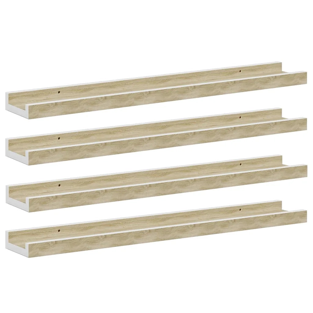 4 pz Mensole da Parete | Scaffali a Parete | Ripiano a parete Bianco e Rovere Sonoma 60x9x3 cm