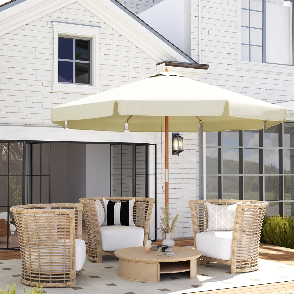 Ombrellone da Giardino con Doppio Tettuccio, in Legno di Bamb¨´ e Poliestere, ?325x250 cm, Beige