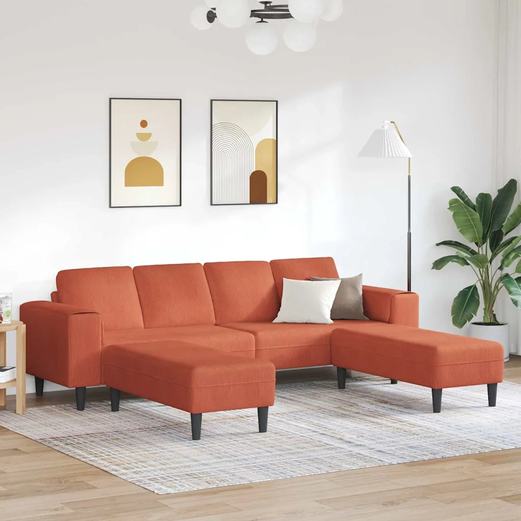 Divano in tessuto Rosso Arancio 208 cm Tessuto in velluto a coste