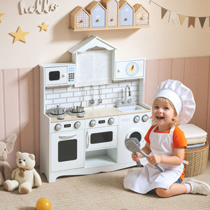Cucina Giocattolo per Bambini 3-6 Anni con Set di Accessori Lavandino e Manopole con Suoni in Legno Bianco