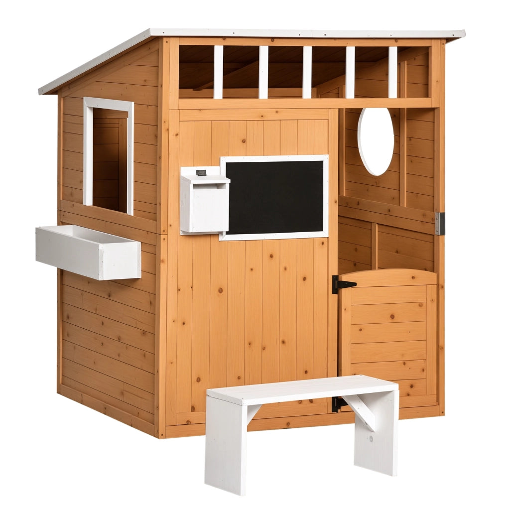 Casetta in legno per bambini con cassetta delle lettere e fioriera ¨C zephmum ¨C Naturale