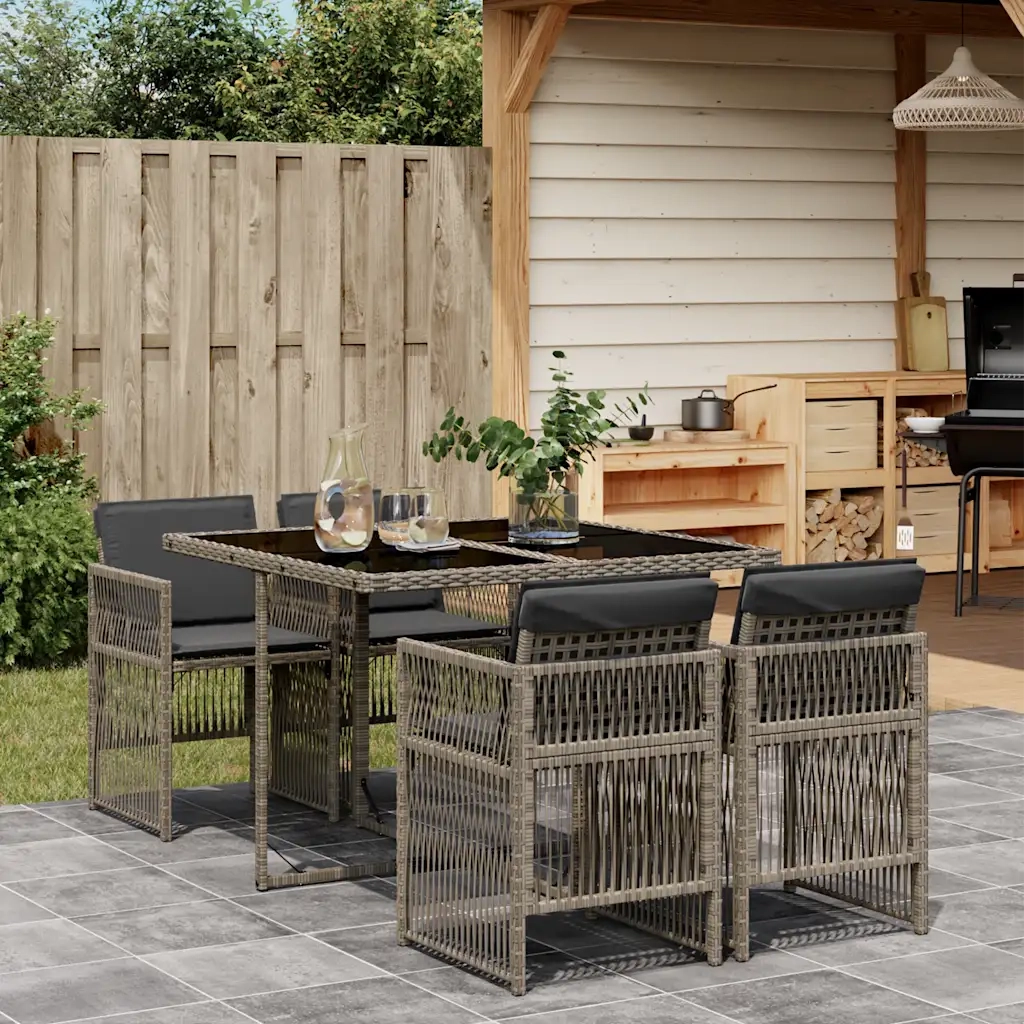 Set da Pranzo da Giardino 5 pz | Set Salotto da Giardino con Cuscini in Polyrattan Grigio