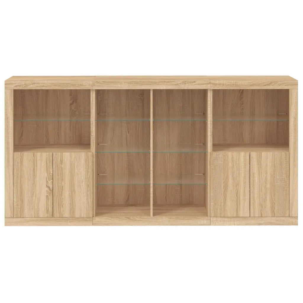 Credenza | Madia | Buffet da pranzo | Armadio da pranzo con Luci LED Rovere Sonoma 202x37x100 cm