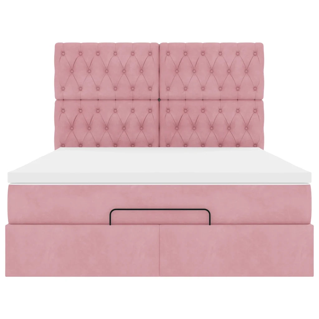 vidaXL Struttura Letto Pouf con Materassi Rosa 140x200 cm in Velluto