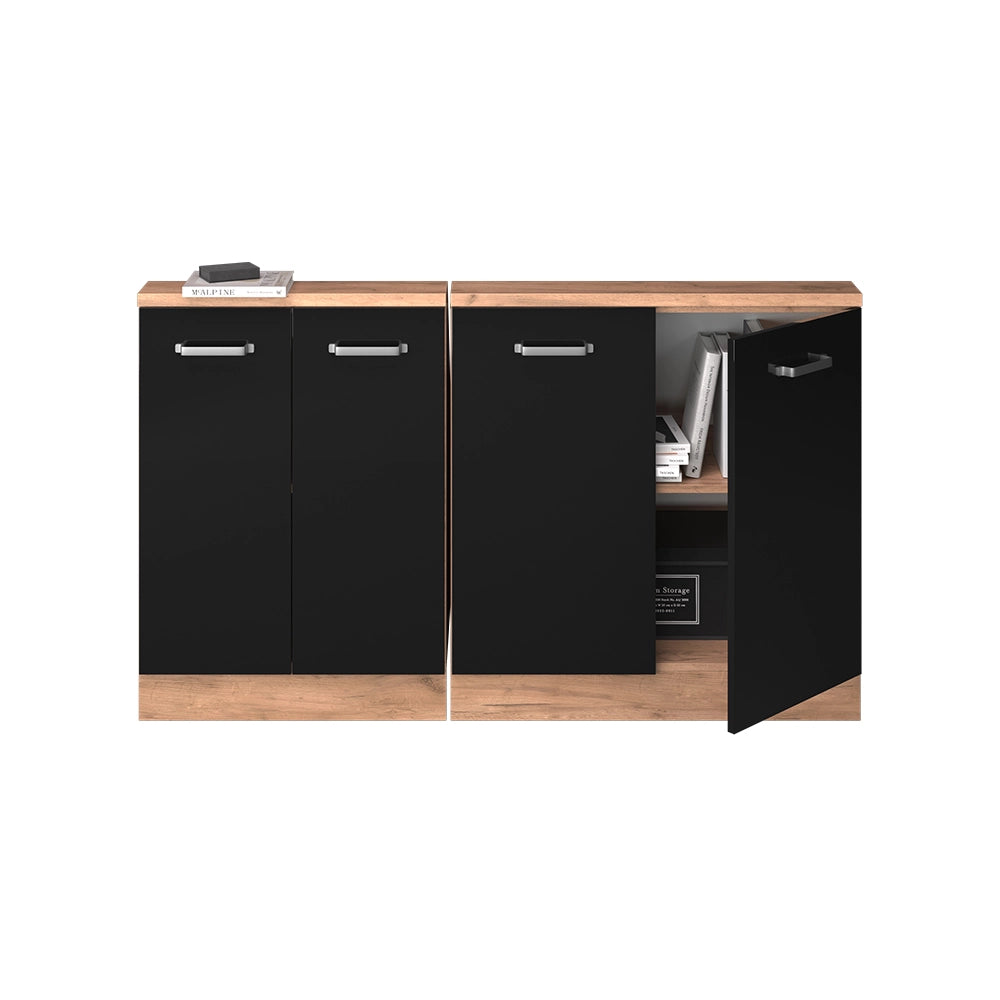 Mobile cucina sottotetto R-Line Nero lucido/Rovere dorato 140 cm Set di 2 Vicco