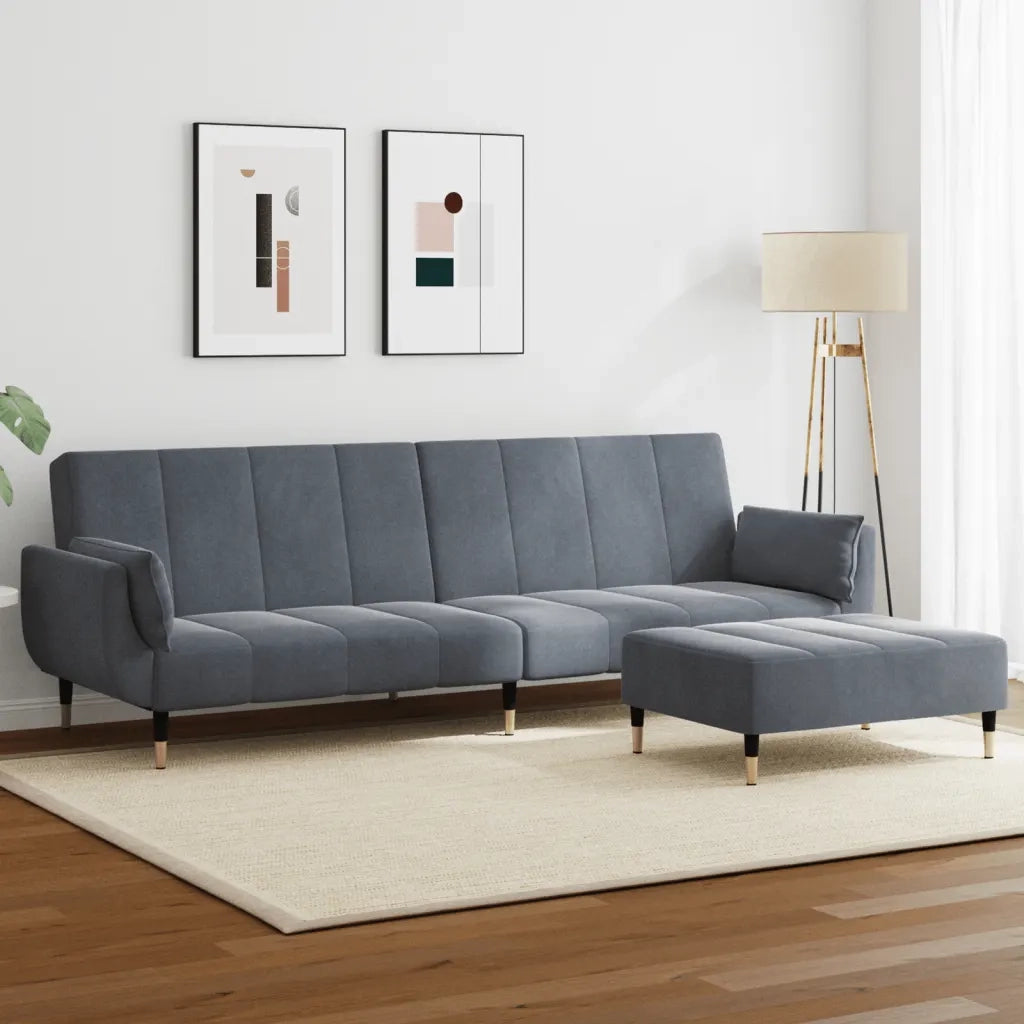 Divano Letto 2 Posti con Poggiapiedi Grigio Scuro in Velluto 3258152
