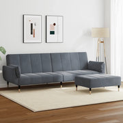Divano Letto 2 Posti con Poggiapiedi Grigio Scuro in Velluto 3258152