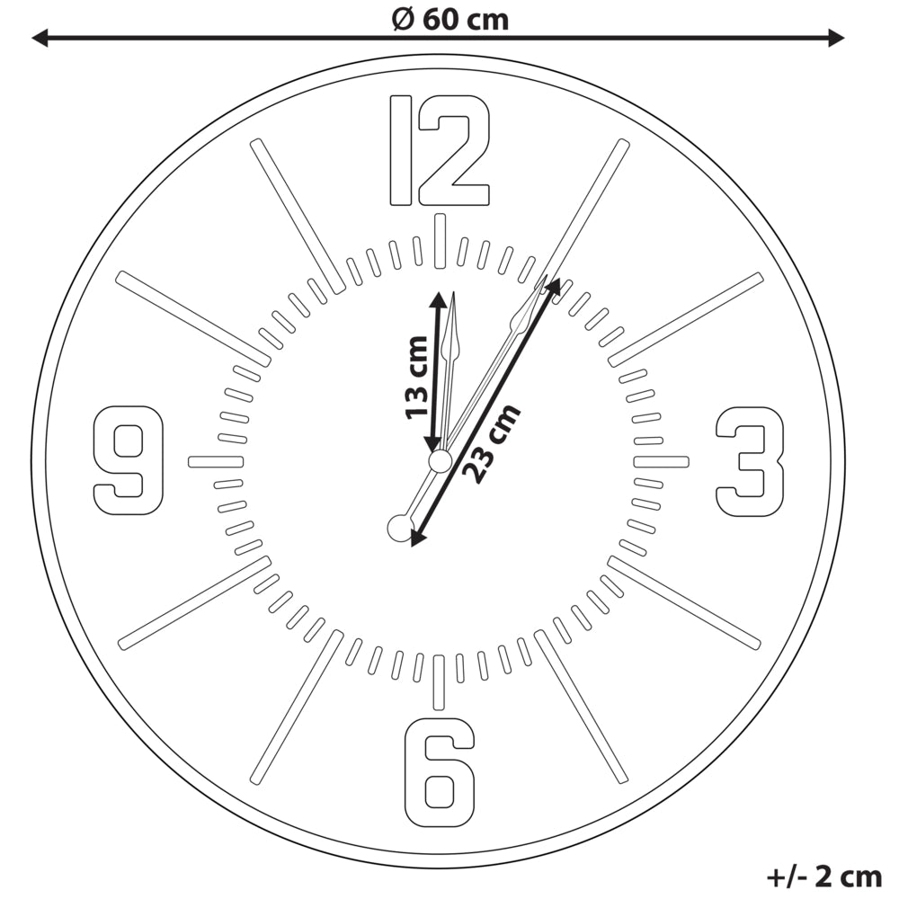 Orologio da parete rotondo con struttura in ferro dorato design retrò MDF 60 cm quadrante in legno chiaro