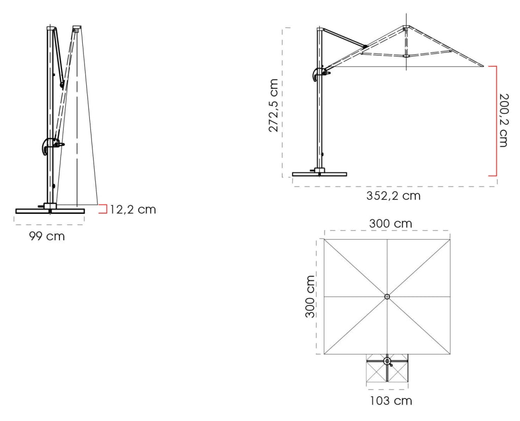 Ombrellone da Giardino Decentrato 3x3m in Alluminio Telo in Poliestere Mosini Blues Bianco