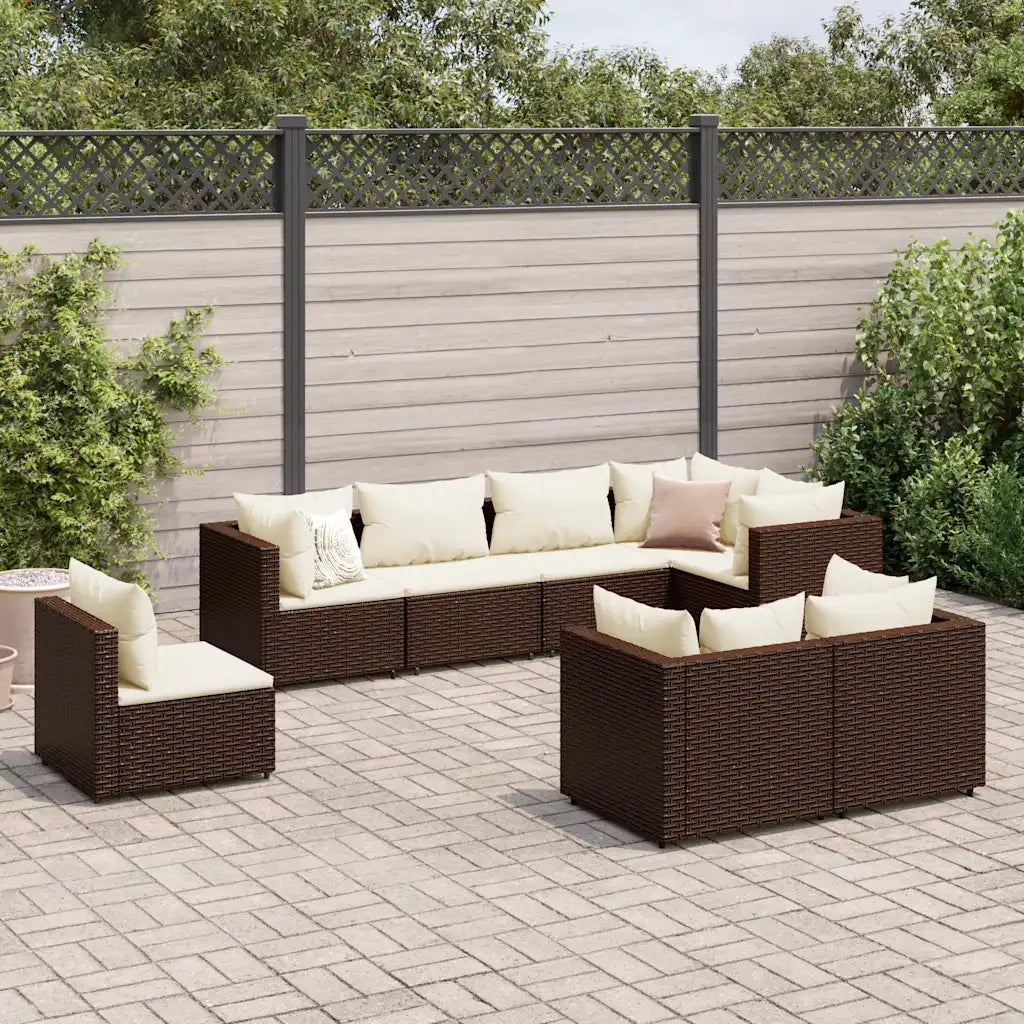 vidaXL Set Divani da Giardino 8 pz con Cuscini in Polyrattan Marrone