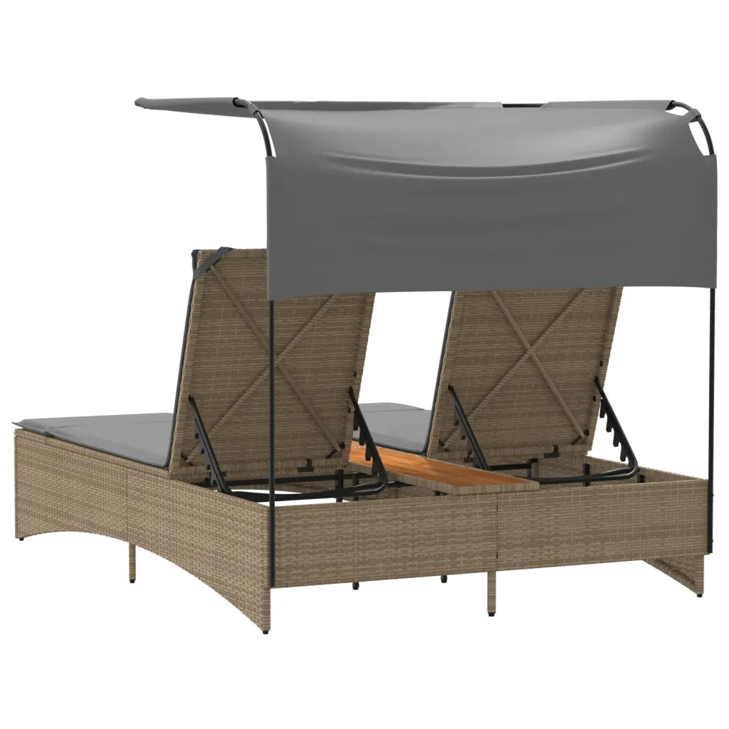 Sdraio da giardino | Lettino Doppio con Baldacchino e Cuscini Beige Misto Polyrattan