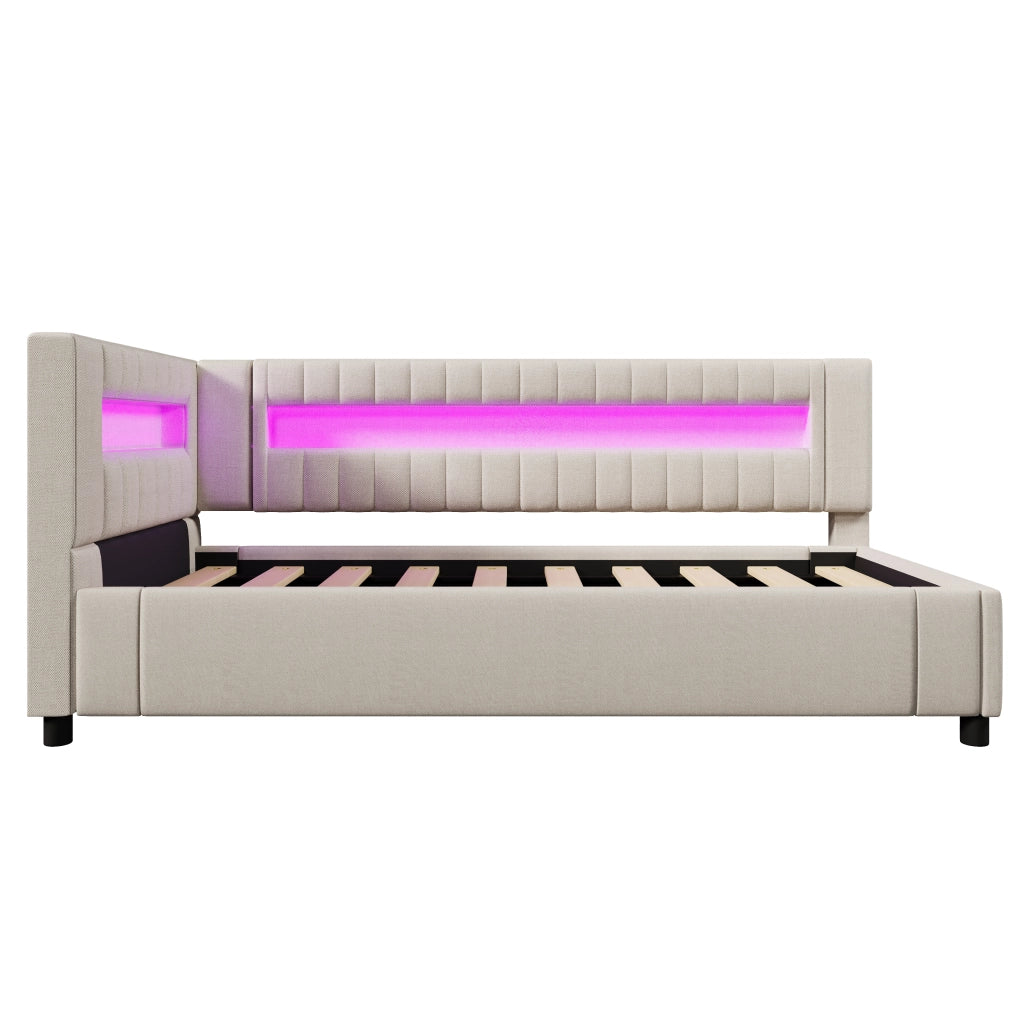 Lettino prendisole idraulico con luci LED e USB 90x200 cm colore beige lino