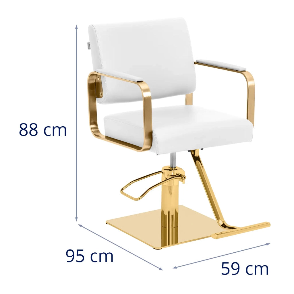 Poltrona da parrucchiere con poggiapiedi 95 x 59 x 88 cm 200 kg acciaio inox PVC oro e bianco 14_0008971