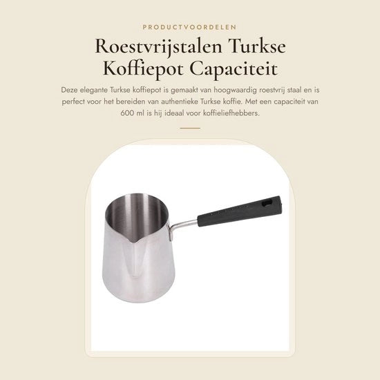 Caffettiera in acciaio inossidabile 600 ml - Cezve - Sostenibile - Induzione/Fornello a gas - Maniglia ergonomico - Progetto elegante