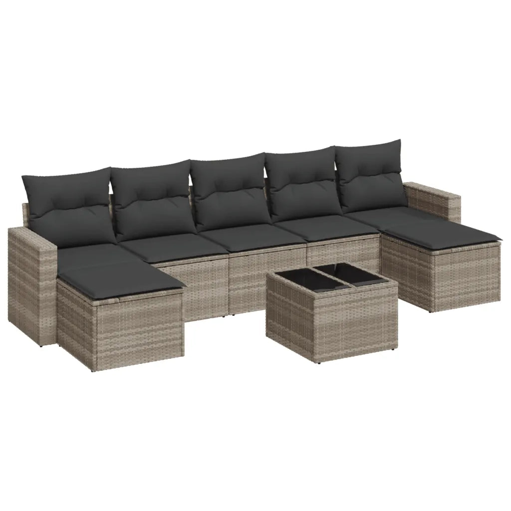 Set Divano da Giardino 8pz con Cuscini Grigio Chiaro Polyrattan