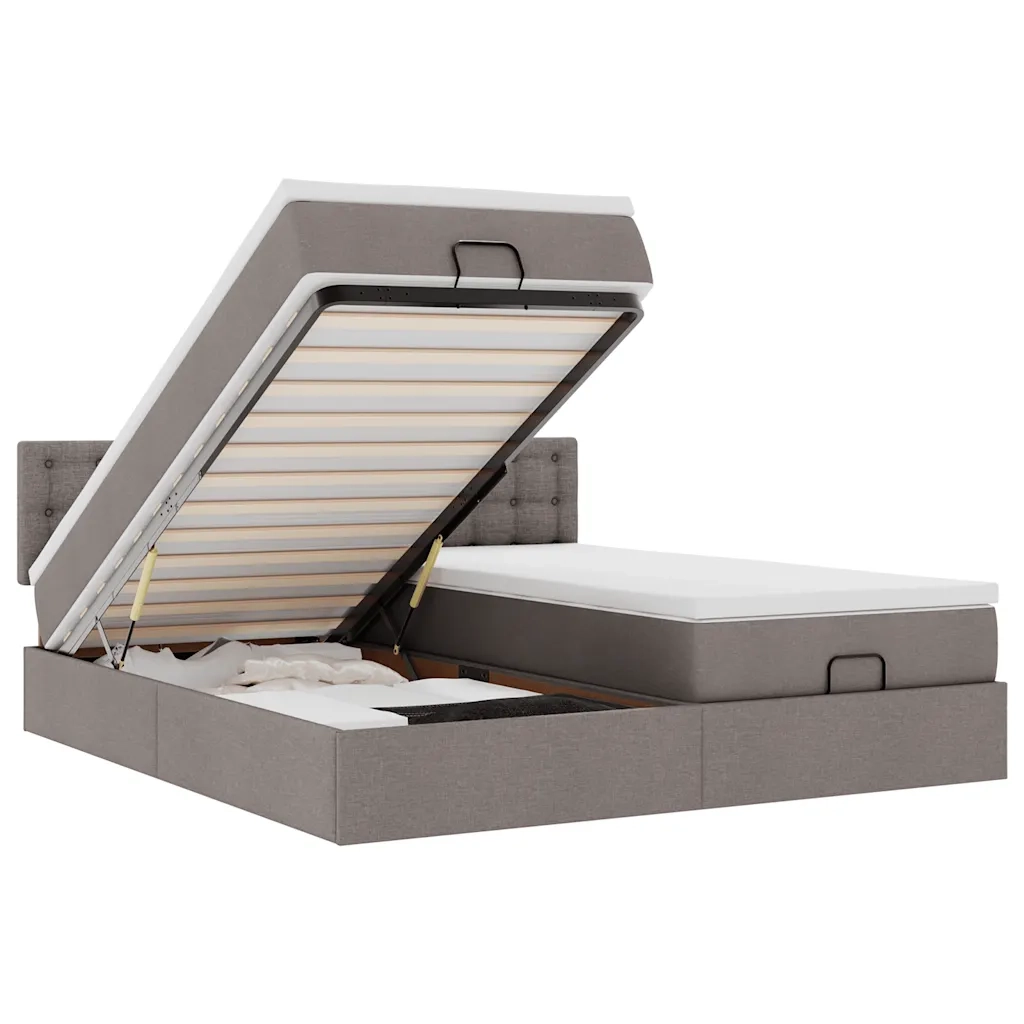 Struttura Letto Pouf con Materassi Tortora 200x200 cm Tessuto 3312047