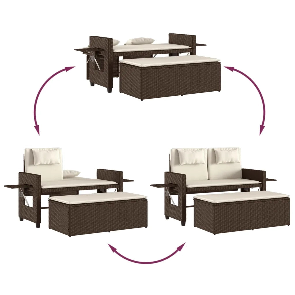 Panca Reclinabile da Giardino con Cuscini Marrone in Polyrattan 365818