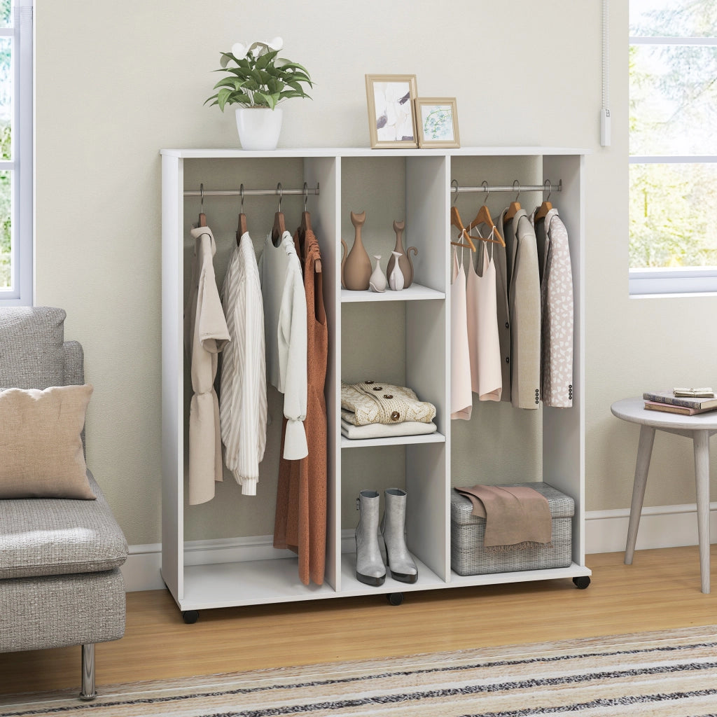 Armadio scorrevole con ruote ¨C zephmum ¨C bianco legno 120x40x128 cm