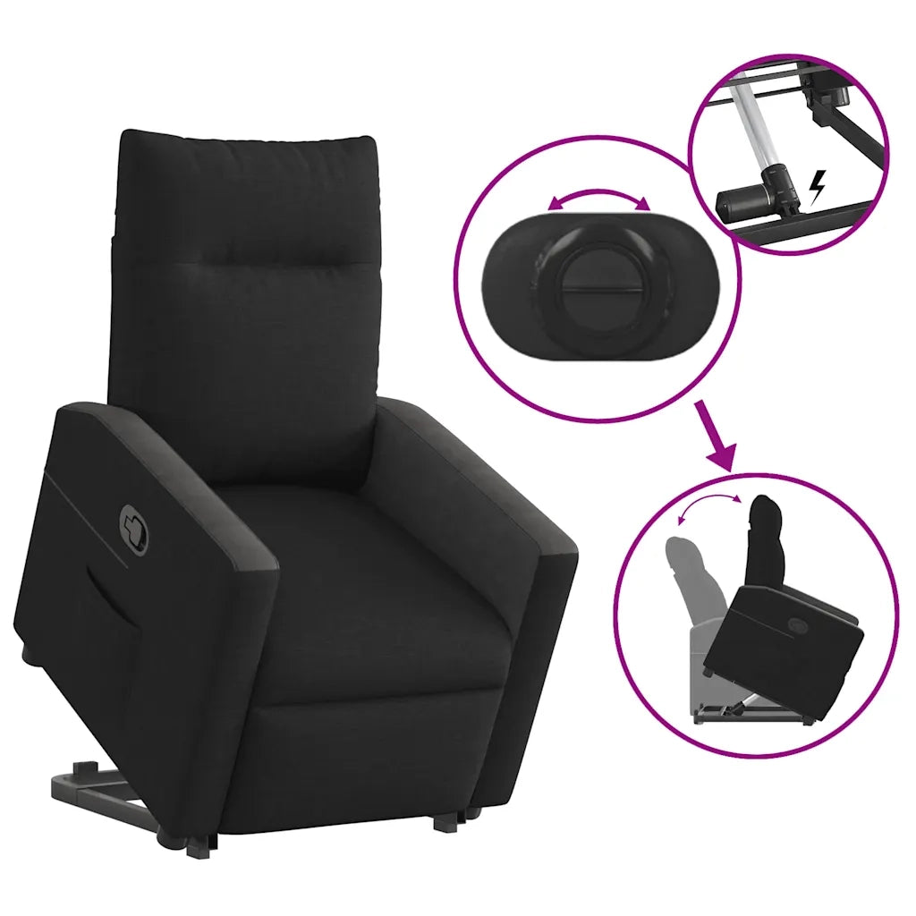 Poltrona Alzapersona Reclinabile Nera in Tessuto 3324054