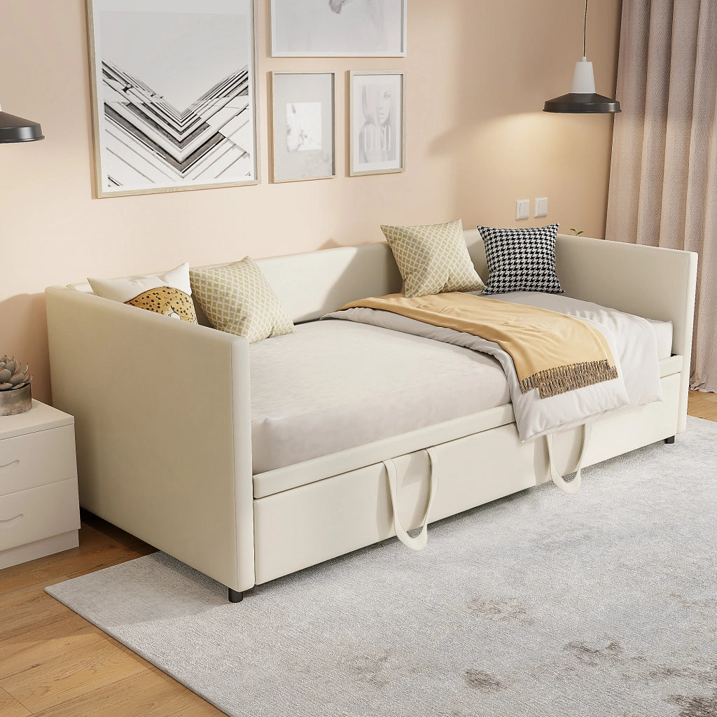 Divano‑letto multifunzione crema in velluto, meccanismo con ruote, montaggio veloce, divano trasformabile per appartamento