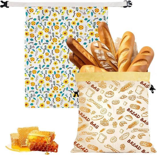 2-Pack Sacchi per Pane XXL - 43x33cm - Sacchetto per Pane Riciclabile - Respirante e Regolatore di Umidità - Cera di Apis Naturale e Cotone - Conserva il Pane a Lunga Data di Scadenza - Ideali per Pane di Lievito e Pane Automa