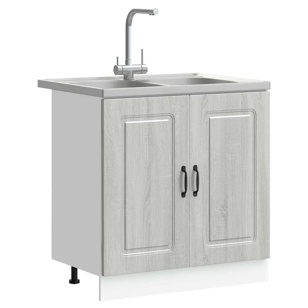 Mobile da cucina rettangolare moderno con ampio spazio contenitivo 80 x 46 x 81,5 cm in legno composito grigio Sonoma 02_0055682