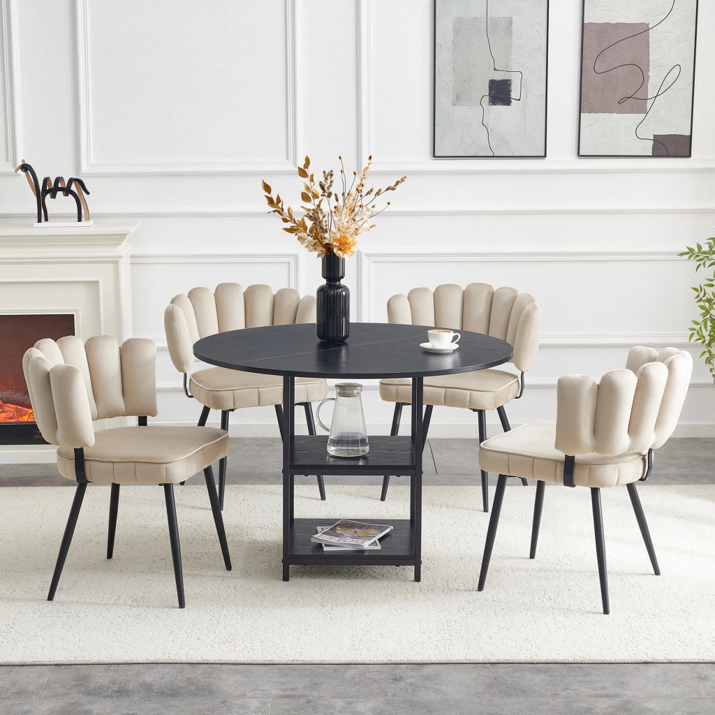 Set tavolo e sedie da pranzo 107 cm con doppio ripiano; in MDF e metallo; nero e marrone chiaro