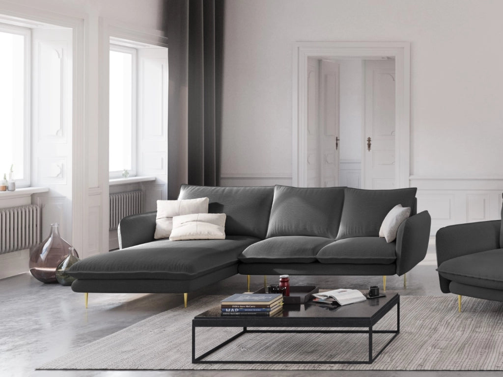 Cosmopolitan Design - Divano angolare sinistro "Vienna" 5 posti in tessuto strutturato grigio scuro 