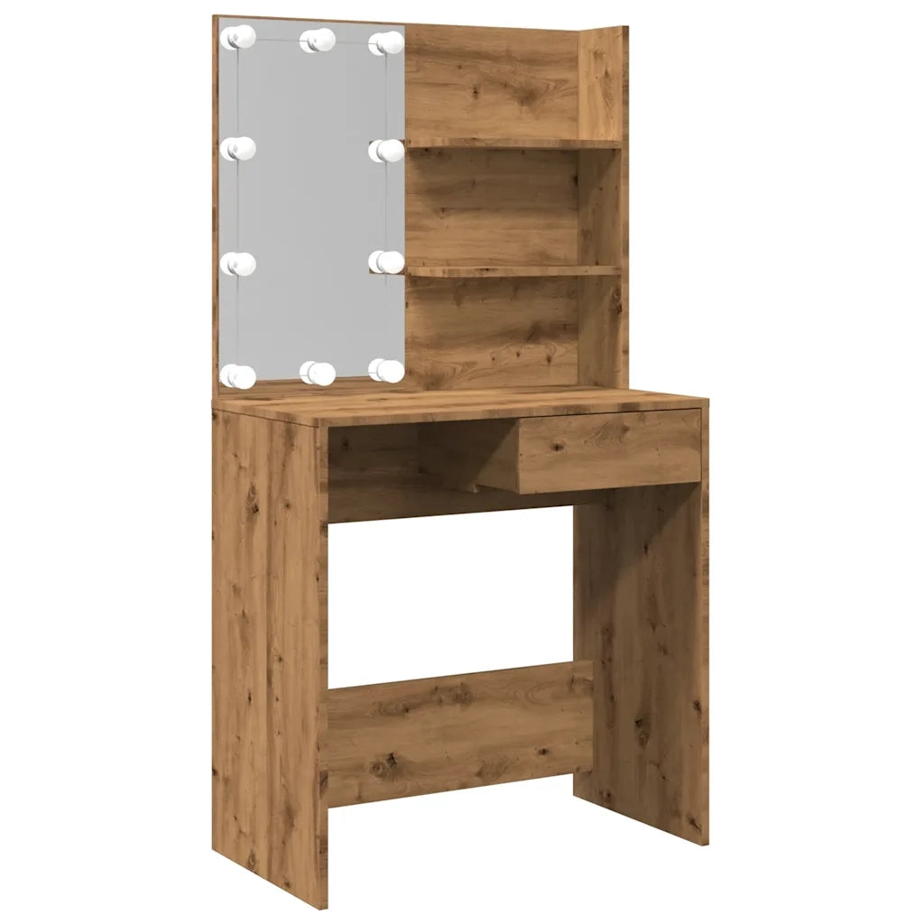 Toeletta | Tavolo da Trucco con LED Rovere Artigianale 74,5x40x141 cm