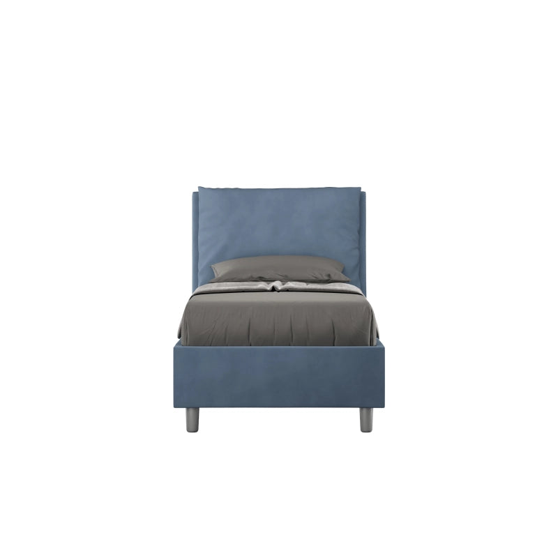 Letto imbottito Singolo 80x210 cm Antea - Con rete,Microfibra,Blu