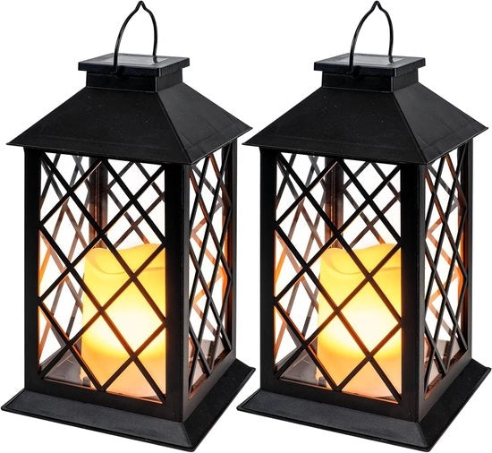 Paio di Lampade da Esterno a Soffitto - Lampada da Parete con LED a Fiamma che Flickera - 33 cm Illuminazione Esterna per Patio, Porta d'Entrata e Balcone (Nero)