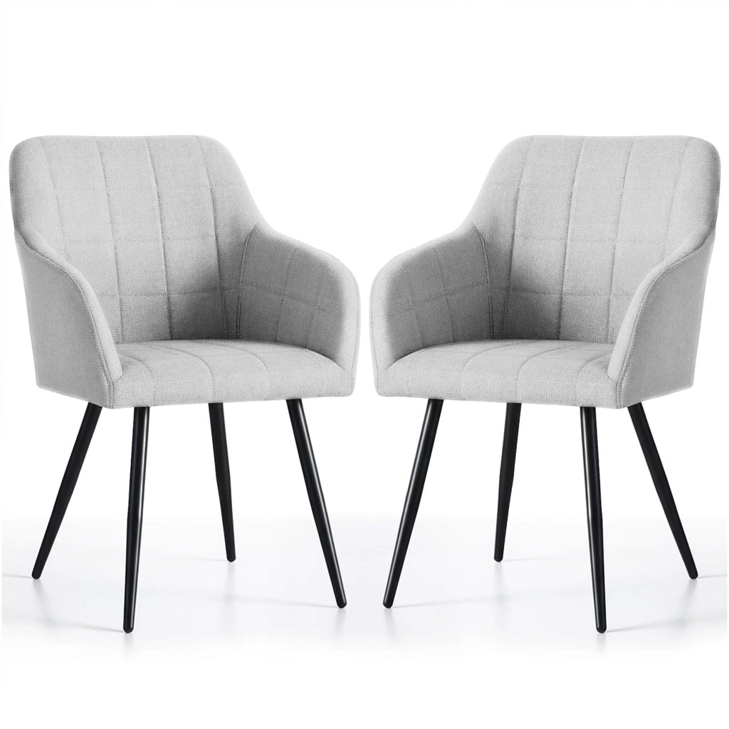 Set di 2 Sedie imbottite con cuciture quadrate LUXANO Grigio Chiaro gambe nere tessuto Lumos