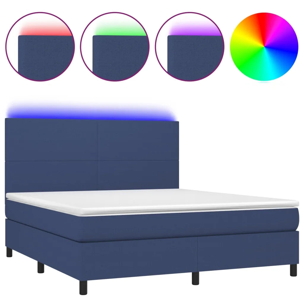 Letto a Molle con Materasso e LED Blu 160x200 cm in Tessuto cod mxl 35763