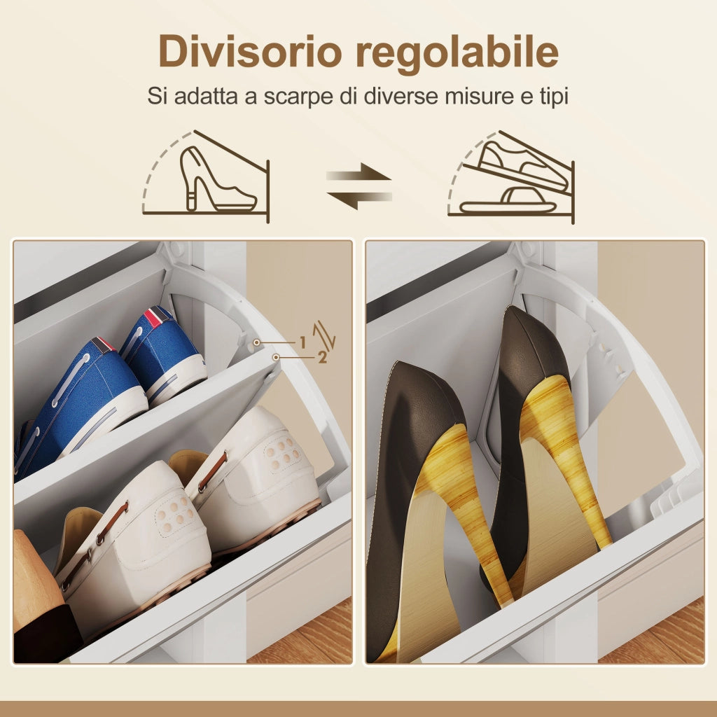 Scarpiera Slim Stile Boho con 2 Cassetti Ribaltabili per 14 Paia di Scarpe 80x24x95,5 cm Anta con Pannello in Rattan
