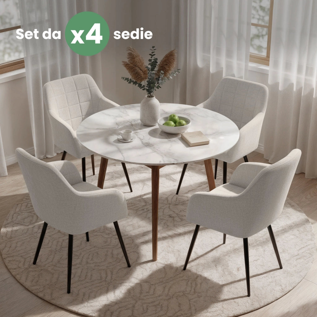 Set di 4 Sedie imbottite con cuciture quadrate LUXANO Crema gambe nere tessuto Lumos