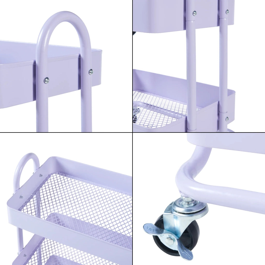 Carrello di servizio mobile contenitore per cucina/soggiorno con 3 cestelli 79 x 46 x 35 cm acciaio viola 03_0009233