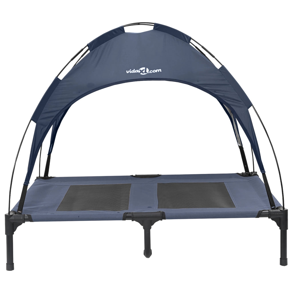 Letto Rialzato per Cani con Tetto Rimovibile Blu Navy L Acciaio