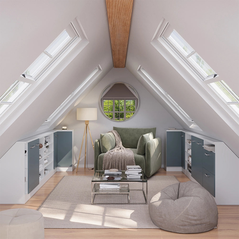 Mobile sottotetto Mobile angolare Rion Grigio-blu/Bianco 75.6 x 83.8 cm con 1 porta Vicco