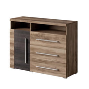 Buffet BRAZZA 1 porta 3 cassetti – Mobile compatto in noce satinato – Niche visibili – 119 cm