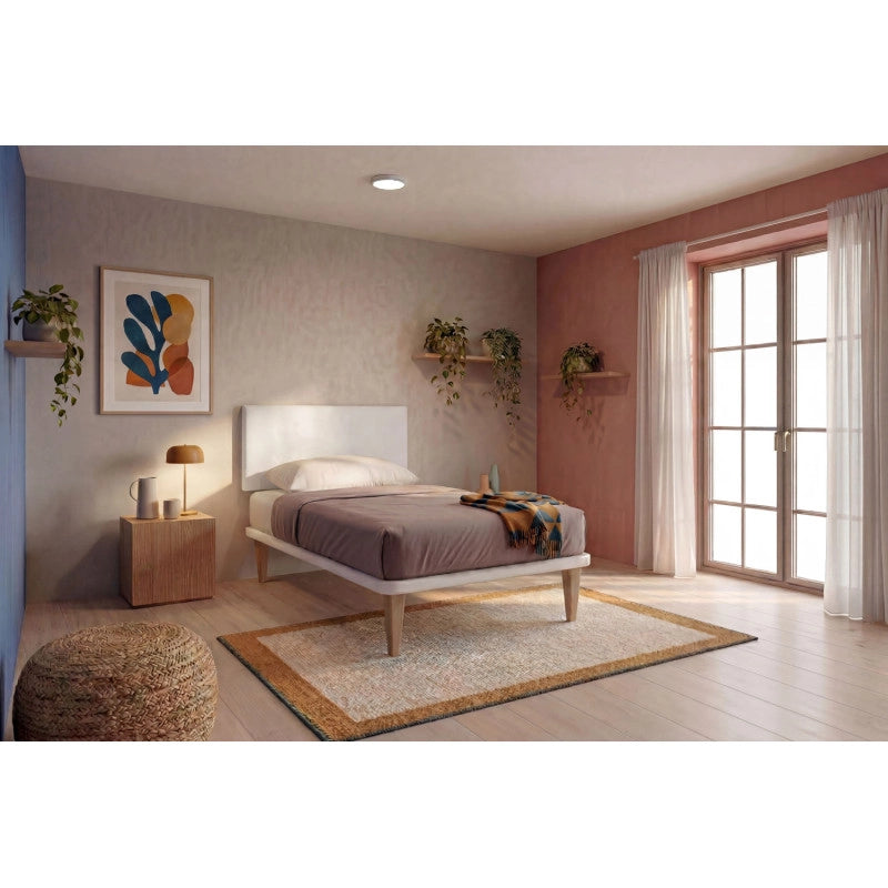 Letto imbottito Singolo 80x200 cm Flat - Bianco,Similpelle,Con rete