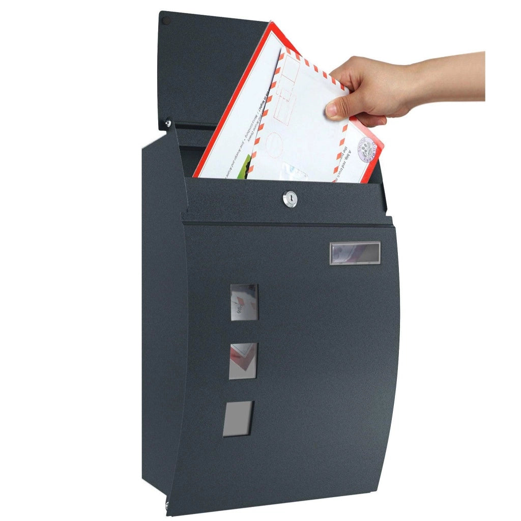 Cassetta postale da parete con finestrelle targhetta identificativa 2 chiavi facile da installare grigio antracite 12_0001643