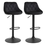Set di 2 Sgabelli da Bar, Sgabello Girevole Regolabile in Altezza, con Poggiapiedi, Schienale, Sgabello da Bancone, Velluto, Metallo, 46 x 48 x 83-104 cm, Nero