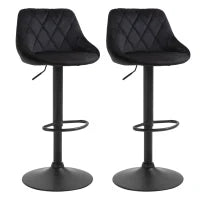 Set di 2 Sgabelli da Bar, Sgabello Girevole Regolabile in Altezza, con Poggiapiedi, Schienale, Sgabello da Bancone, Velluto, Metallo, 46 x 48 x 83-104 cm, Nero