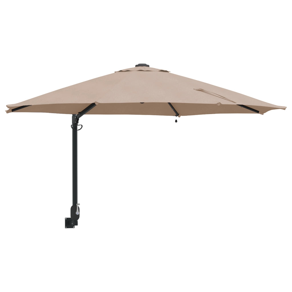 Ombrellone da Giardino Montato a Muro con LED Tortora 248 cm