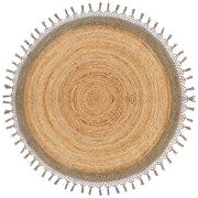 Tappeto Beige e Grigio Rotondo 140 cm Boho Rustico Spirale Intrecciato Fatto a mano Juta Naturale Camera da letto Soggiorno