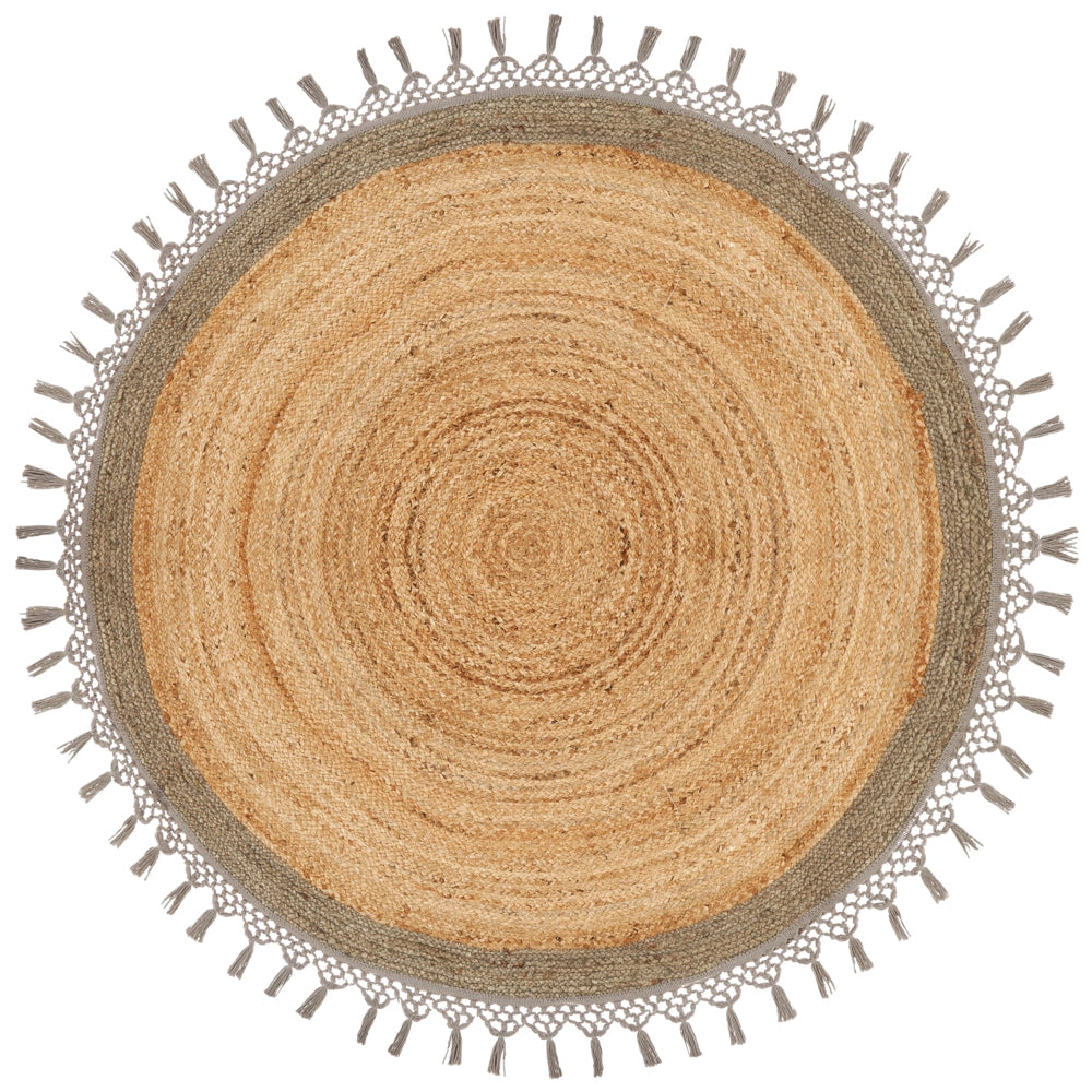 Tappeto Beige e Grigio Rotondo 140 cm Boho Rustico Spirale Intrecciato Fatto a mano Juta Naturale Camera da letto Soggiorno