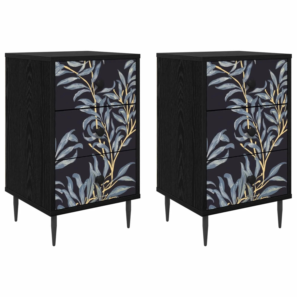 Armadio da Notte DOKKUM 2 pz Rovere Nero 36 x 33 x 61 cm 8007326