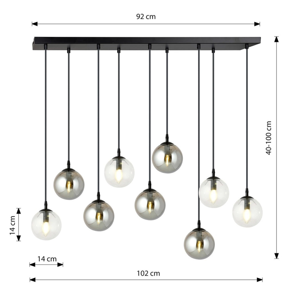 Lampada a sospensione COSMO in acciaio nero con sfere in vetro