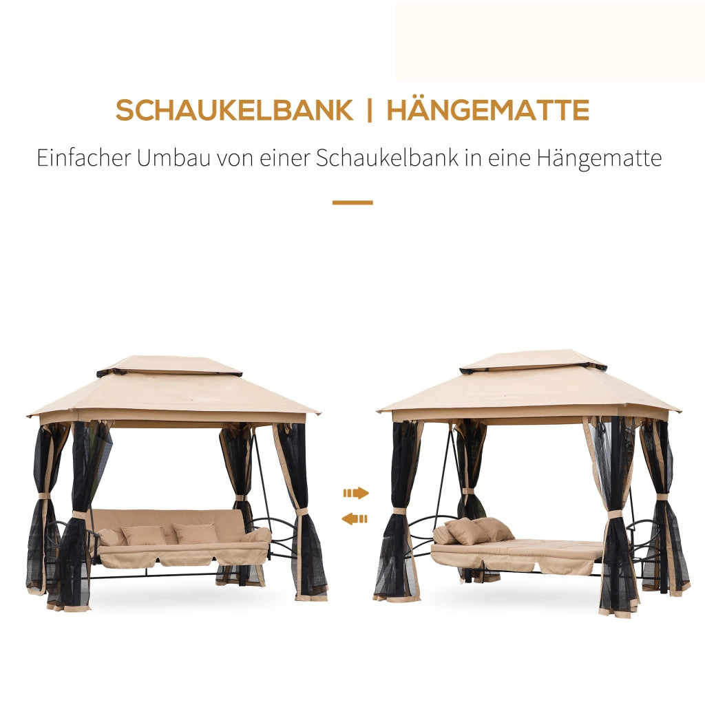 Altalena da giardino Hollywood con pannelli laterali 3 posti ¨C zephmum ¨C beige 256x172x248 cm